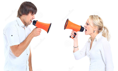 man and woman shouting